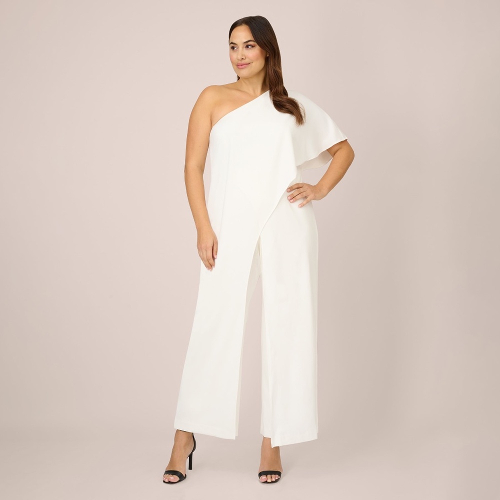 NWT Adrianna Papell Plus Size Flutter One Shoulder Jumpsuit In Ivory Size 20